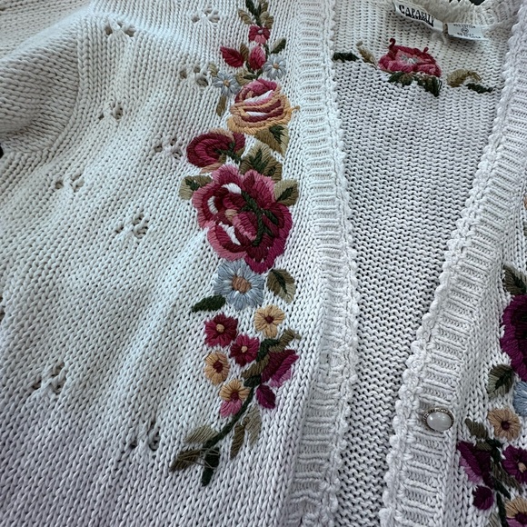Capacity Petites Cottage Core FloralSweater M Vintage Red Pink Rose Cardigan - Picture 11 of 16